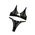 Minimally Designed Underwire Bra Set With Sexy Perspective Mesh And Erotic Lingerie Two Piece - Black - S