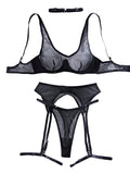 House Of Dasein Vertical Pattern Perspective Mesh Sexy Underwear Garter Belt Leg Ring Set - Large