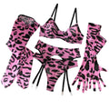 House Of Dasein Leopard Print Sexy Bra Gloves And Thigh High Socks Set For Women - Pink Leopard Print - M