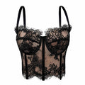 House Of Dasein French Lace Sexy Strapless Camisole Elegant Fitted Bra With Padded Boning Slimming Top For Women - Black - 36B/80