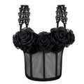 House Of Dasein French Style Charm Strapless Top Women's Outerwear Vintage 3D Pearl Flower Boned Bustier Blouse - Black - 38C/85