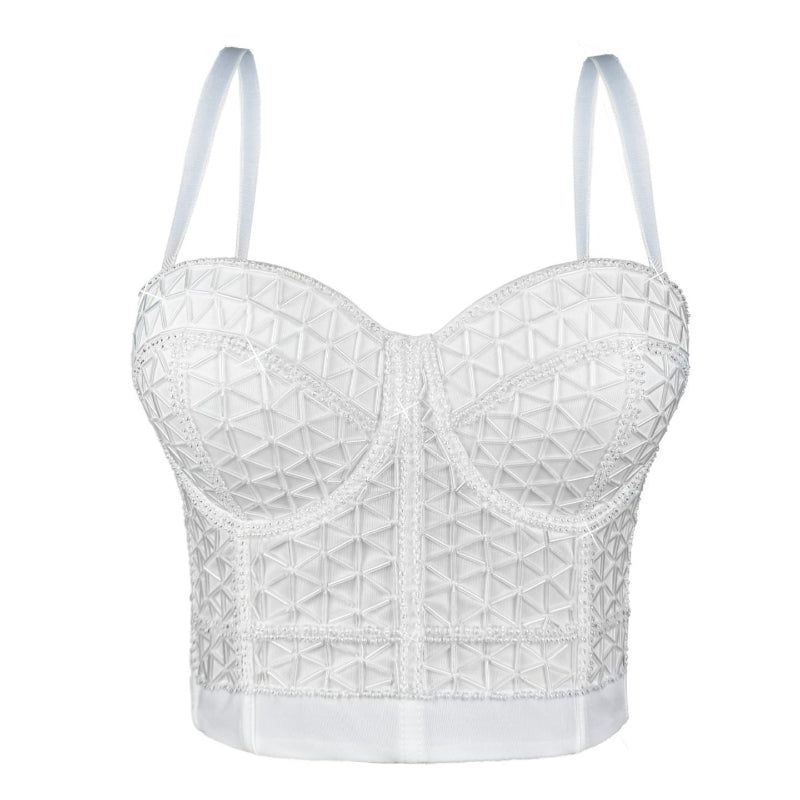 House Of Dasein Short Design Multi Color Pressed Stripe Outerwear Shaping Boned Bra With Padded Strappy Camisole - White - 34B/75