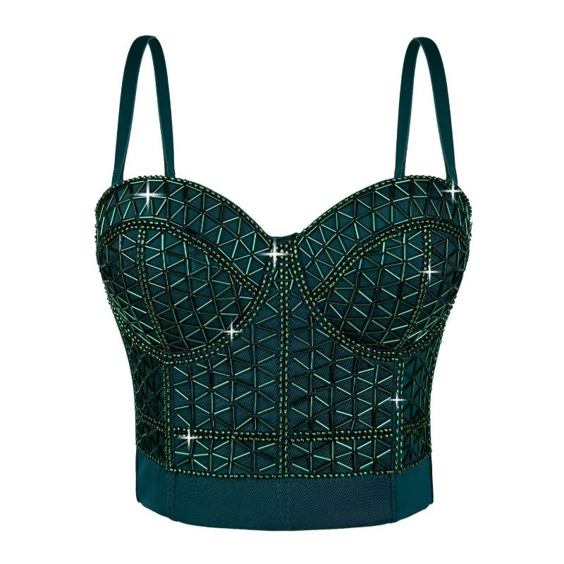 House Of Dasein Short Design Multi Color Pressed Stripe Outerwear Shaping Boned Bra With Padded Strappy Camisole - Green - 36B/80