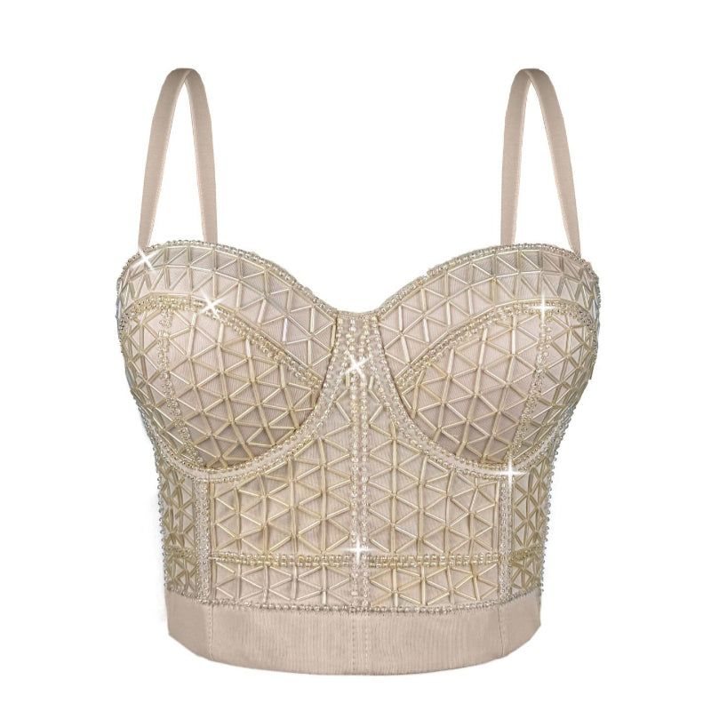 House Of Dasein Short Design Multi Color Pressed Stripe Outerwear Shaping Boned Bra With Padded Strappy Camisole - Apricot - 36B/80
