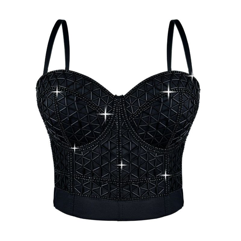 House Of Dasein Short Design Multi Color Pressed Stripe Outerwear Shaping Boned Bra With Padded Strappy Camisole - Black - 40C/90