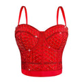 House Of Dasein Short Design Multi Color Pressed Stripe Outerwear Shaping Boned Bra With Padded Strappy Camisole - Red - 34B/75