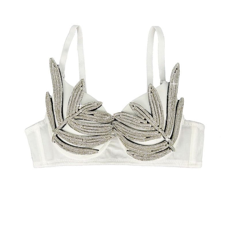 House Of Dasein Evening Dress Party High Design Silver 3D Rhinestone Shaping Bra Outerwear - White - 36B/80
