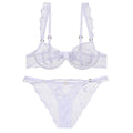 Style Lingerie Sexy Ultra Thin Pure Desire Embroidered Lace Bra Set For Large Breasts And Plus Size - White + Briefs - L