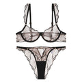 Style Lingerie Sexy Ultra Thin Pure Desire Embroidered Lace Bra Set For Large Breasts And Plus Size - Black + Briefs - S