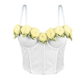 House Of Dasein Sexy French Style High-Grade Strapless Top Rose Mesh Gathered Fishbone Bustier For Women - White - 34B/75