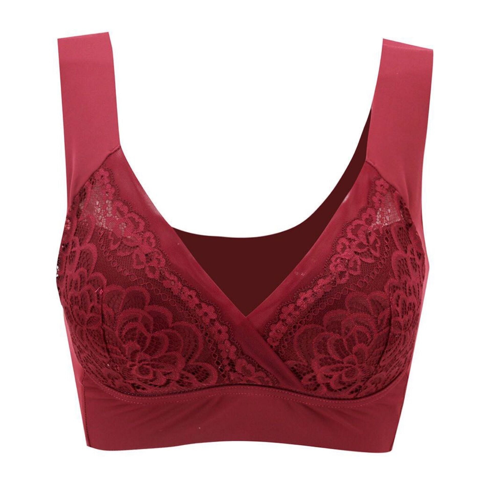 House Of Dasein High End Seamless Large Size Bra For Women Lace Backless Cupless Thin Style - Wine Red - 4L