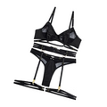 House Of Dasein Spring And Summer Fashion Lace Complex Craft Gathered Hollow Out Mesh Sexy Lingerie Four Piece Set For Women - Black - M