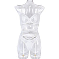 House Of Dasein Spring And Summer Fashion Lace Complex Craft Gathered Hollow Out Mesh Sexy Lingerie Four Piece Set For Women - White - L
