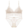 Sexy Lace Bra Set For Women French Style Thin Strap Backless Triangle Cup Wireless - Apricot Suit - Xl