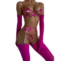 House Of Dasein Dnika Classic Complex Craft Lingerie Set Sexy Transparent Push Up Bra And Garter Belt - Rose Red - L