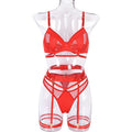 House Of Dasein Spring And Summer Fashion Lace Complex Craft Gathered Hollow Out Mesh Sexy Lingerie Four Piece Set For Women - Red - M