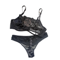 House Of Dasein Lace Thin Strapless Chain Detachable Sexy Lingerie Set Large Chest Minimizer Gathering And Lift - Black - Xl