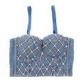 House Of Dasein Denim Tube Top With Built In Pads And Shaping Open Back Beaded Strapless Camisole For Women - Denim Blue - 36B/80