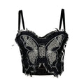 House Of Dasein Cross Border Butterfly Strapless Bra With Unique High End Feel Fitted Spliced Denim Boned Bustier Camisole - Black - 38C/85