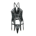 House Of Dasein Perspective Mesh Seduces Body Shaping Gathers Sexy Hollow Underwear Two Piece Set - Black And Silver - L