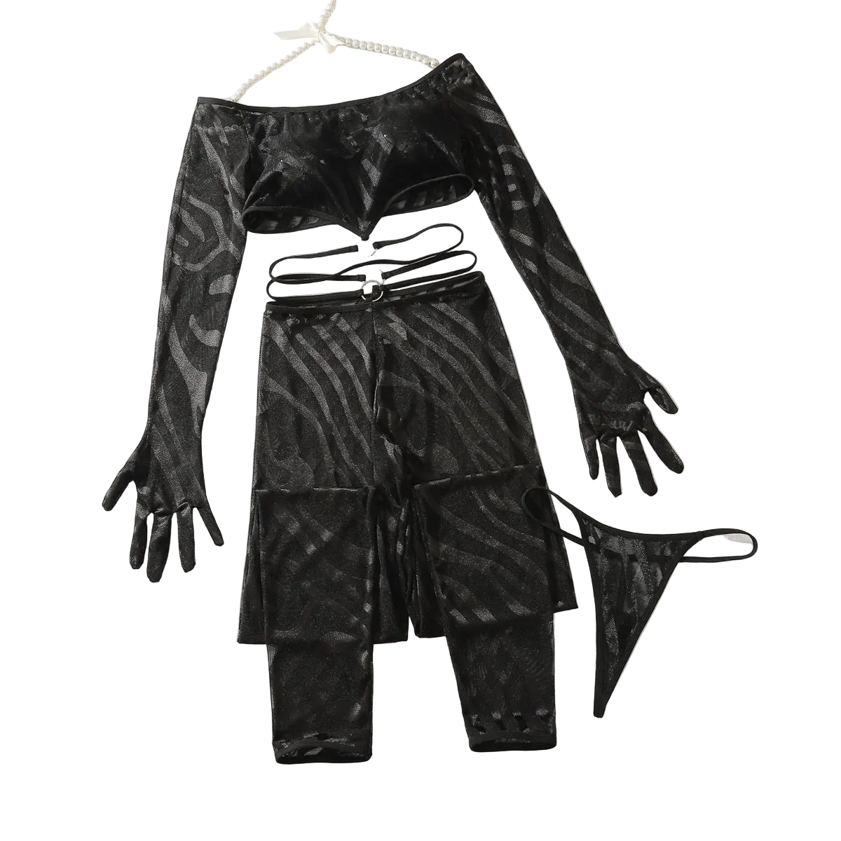 House Of Dasein Perspective Hot Girl Set Sexy Temptation Nightlife Underwear 3 Piece - Black - L