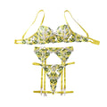 House Of Dasein Mesh Perspective Fashion Sexy Pure Desire Temptation Underwear Fun Four Piece Set - Lemon Yellow - L