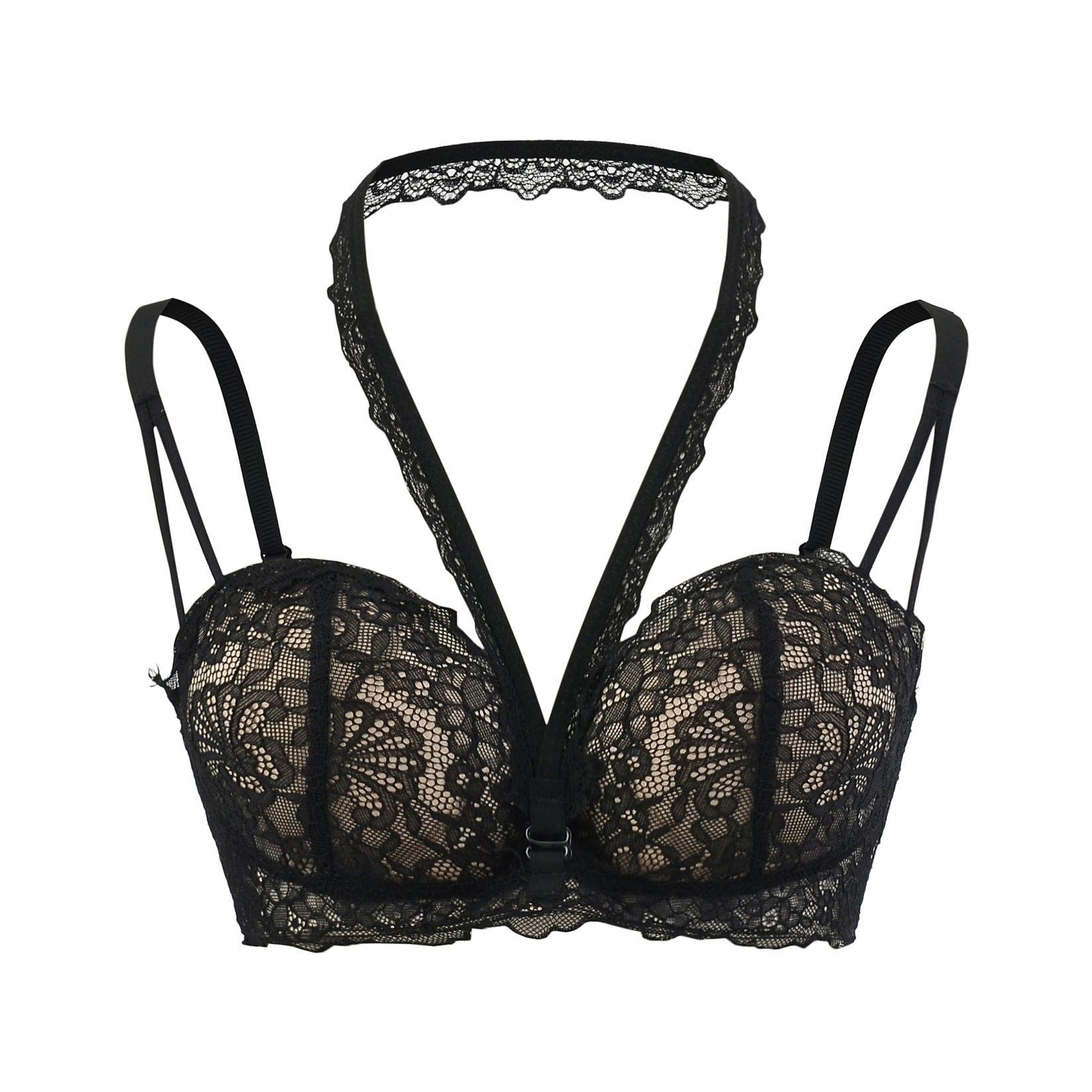 House Of Dasein Bra With Chest Cushion Lace Neck Strap Suspender Underwear - Black - 36