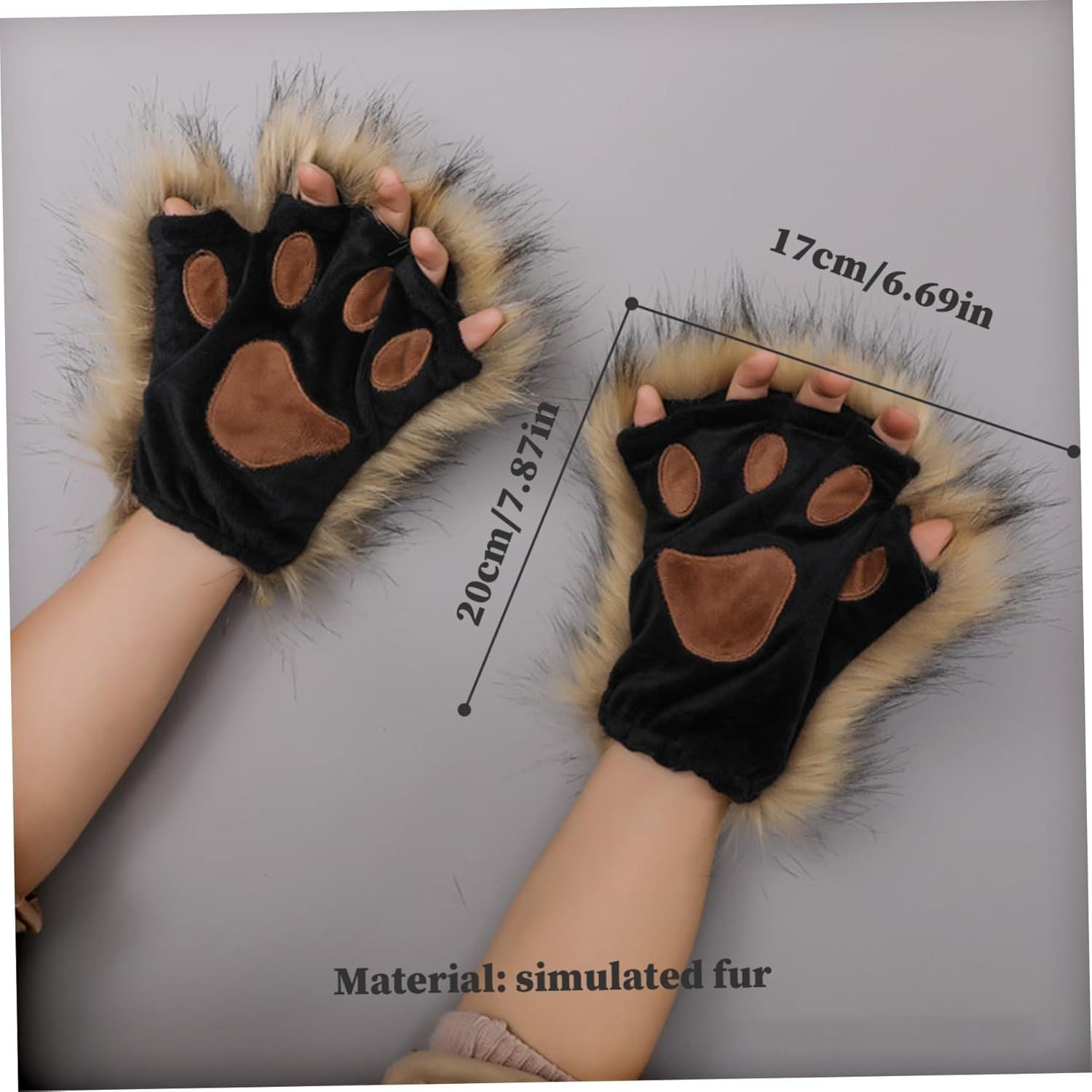 Therian Paws Cat Paw 1 Pair Half Finger Therian Paws Cute Embroidered Fur Paws Decorative Realistic Paw Gloves For Kids Adults Cosplay Stage Black Brown - Black Brown