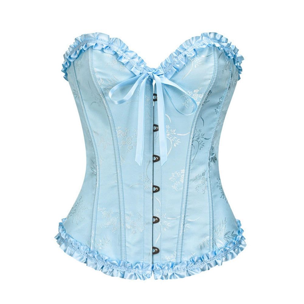 S Blue Women's Floral Lace Overbust Corset Waist Cincher Bustier Top For Shapewear & Costume