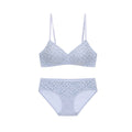 Seamless Women's Invisible Jelly Gel Fixed Cup Small Chest Gathering Soft Support Sexy Deep V Wireless Bra Set - Blue - L