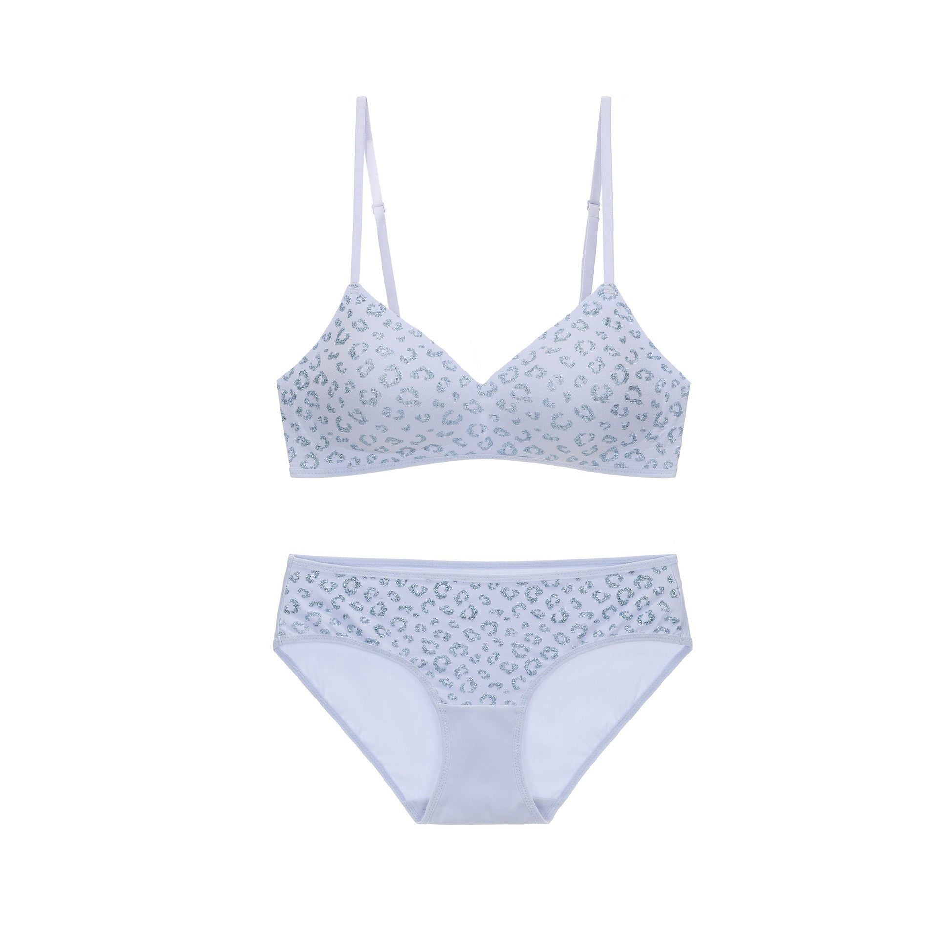 Seamless Women's Invisible Jelly Gel Fixed Cup Small Chest Gathering Soft Support Sexy Deep V Wireless Bra Set - Blue - L