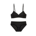 Seamless Women's Invisible Jelly Gel Fixed Cup Small Chest Gathering Soft Support Sexy Deep V Wireless Bra Set - Black - L