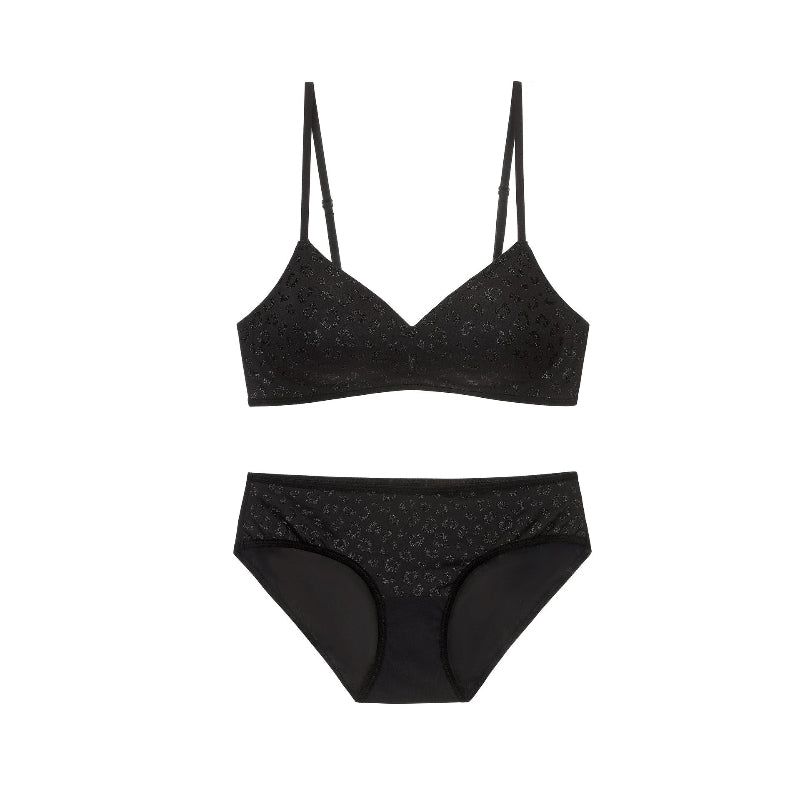 Seamless Women's Invisible Jelly Gel Fixed Cup Small Chest Gathering Soft Support Sexy Deep V Wireless Bra Set - Black - S