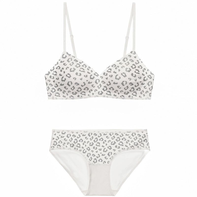 Seamless Women's Invisible Jelly Gel Fixed Cup Small Chest Gathering Soft Support Sexy Deep V Wireless Bra Set - White - L
