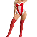 House Of Dasein Christmas Cosplay Uniform White Lace Patchwork With Mesh Stockings Sexy One Piece Lingerie Set - L