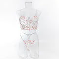 House Of Dasein Sweet Floral Embroidered Boned Camisole And Thong Set For Women's Sexy Hollow Out Lingerie - White - L