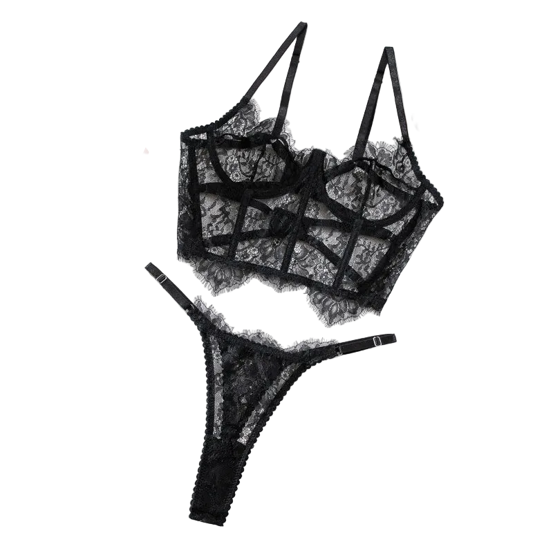 Sexy Transparent Leopard Print Temptation Boned Shapewear Camisole Bra Set - Black - S