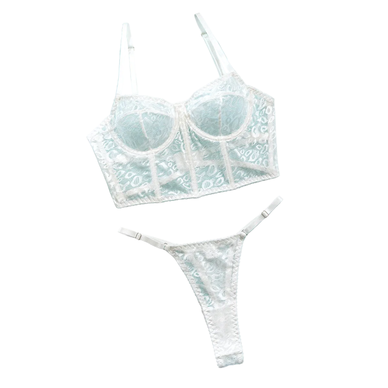 Sexy Transparent Leopard Print Temptation Boned Shapewear Camisole Bra Set - White Leopard Print - M
