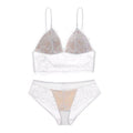 French Sexy Lace Underwear Thin Non Wired Triangle Cup Bra Shape Backless Set - White - S
