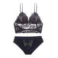 French Sexy Lace Underwear Thin Non Wired Triangle Cup Bra Shape Backless Set - Black - Xl