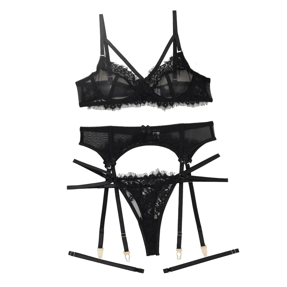 House Of Dasein Women's Lace Temptation Perspective Eyelash Strap Body Shaping Fun Underwear - Black - Xl