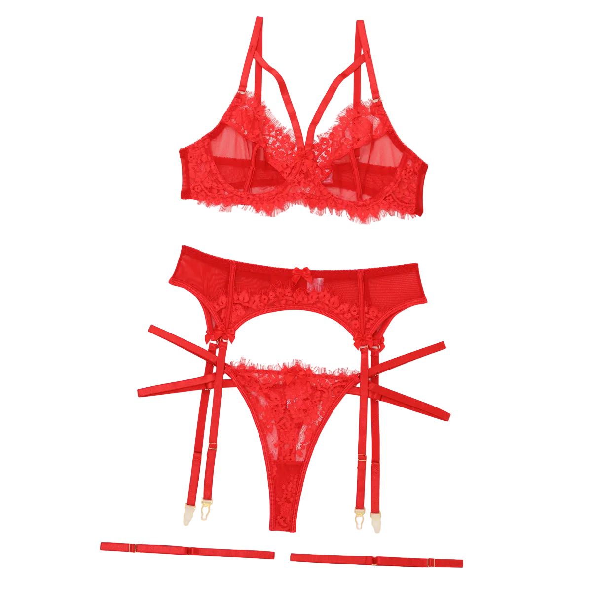 House Of Dasein Women's Lace Temptation Perspective Eyelash Strap Body Shaping Fun Underwear - Red - M