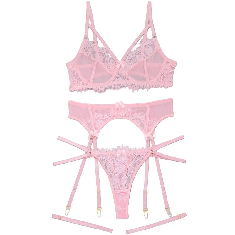 House Of Dasein Women's Lace Temptation Perspective Eyelash Strap Body Shaping Fun Underwear - Pink - L