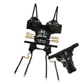 House Of Dasein Sexy Two Piece Lingerie Set For Women Hollow Back Lace Design - Black - L