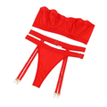 House Of Dasein Sexy Solid Color Zipper Strapless Waist Closure Lingerie Three Piece Set - Red - L