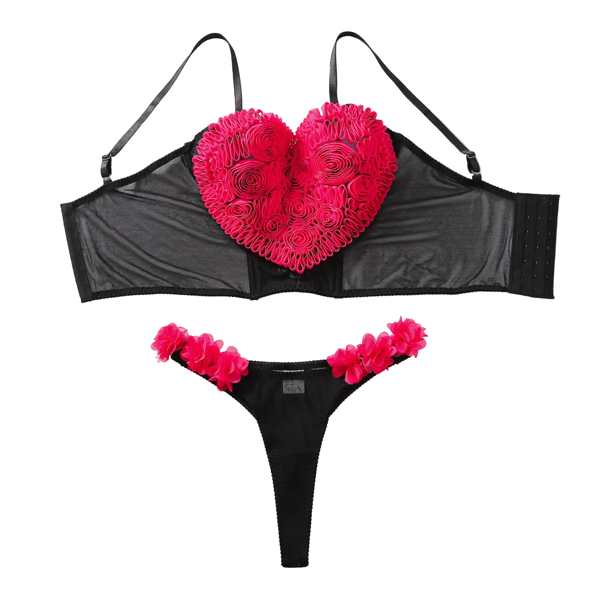 House Of Dasein Love And Sexy Perspective Set Comfortable Ultra Thin Mesh Underwear Two Piece - Black Pink - M
