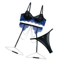 House Of Dasein Sexy Lingerie Lace Mesh Splicing Contrast Color Gathered Transparent With Chain Three-Piece Set - Black - L