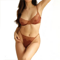 Ultra Thin Lace Bra Set Without Sponge Large Chest Looks Small Sexy - Brown - Xl