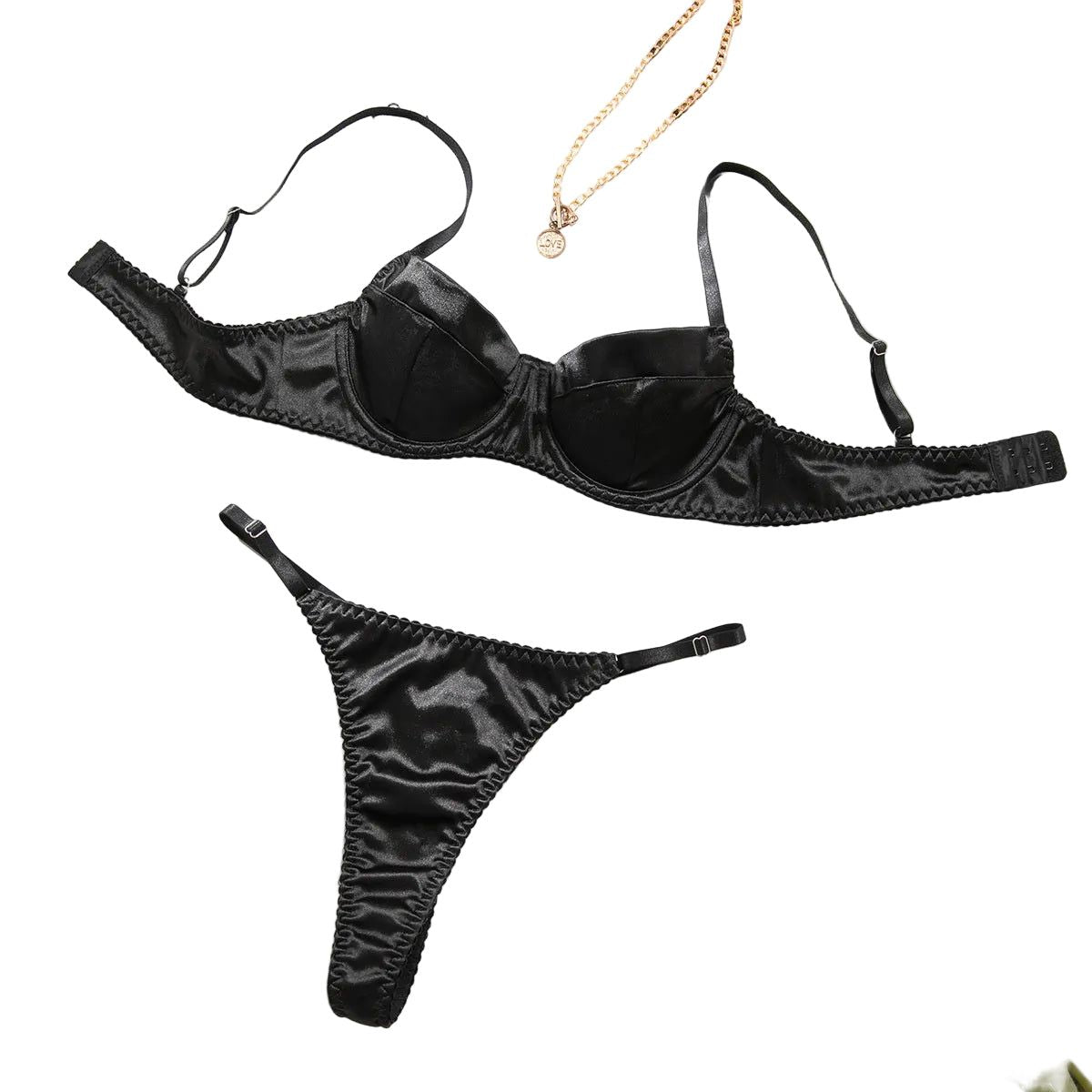 House Of Dasein Sexy Satin Lingerie Set For Women Thin And Comfortable With Gathering Supportive Design Prevents Sagging French Style Bra - Black - M