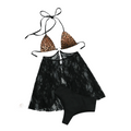 House Of Dasein Fashion Niche Sexy Comfortable Waist Baring Leopard Print Hanging Neck Underwear Set - Black Leopard Pattern Color - M